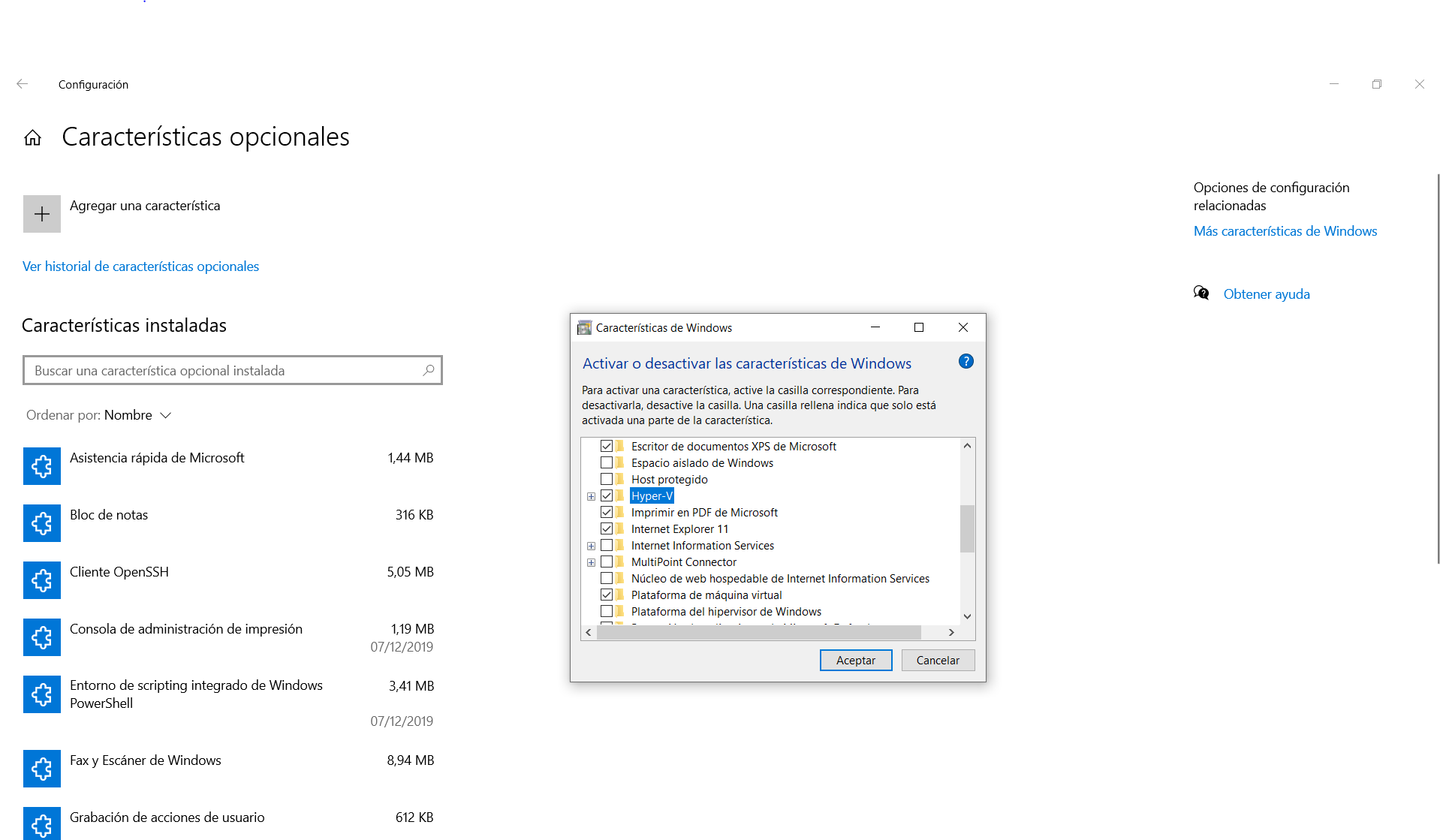 instalación Hyper-V
